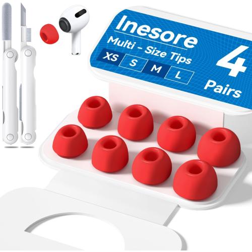 4 Pairs Replacement Ear Tips for AirPods Pro 2nd/1st Generation with Portable Storage Box & Cleaner Pen,Noise Reduction Holewith & Built-in dust Guard Screen,Silicone EarTips(Red)