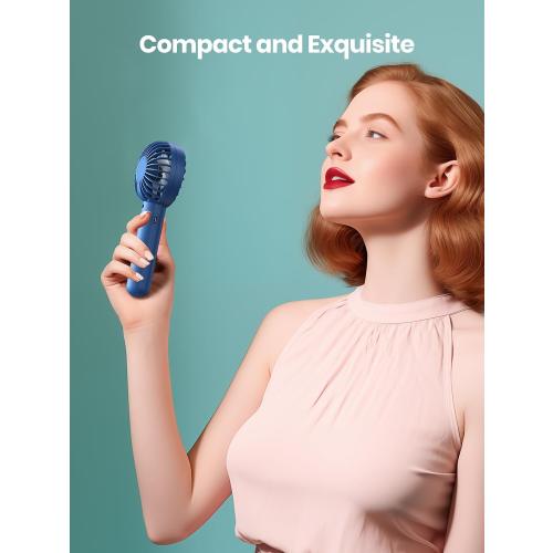 Warmco Mini Portable Fan 2-Pack - 3 Speed Rechargeable Handheld & Desk Fan with Base, Compact Cooling for Travel, Makeup, Summer Gift (Blue & Pink)