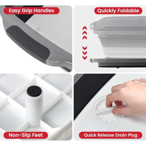 BBQ Prep Tub,30L Collapsible Cutting Board with Lid for Grilling, Black | Portable Wash Basin, Odor-Control Storage, Table-Saving Prep Area, For Grill Stations, Parks, RV Trips, Picnic Crew Meals