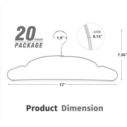 TOPIA HANGER Metal Hangers 20 Pack, Non Slip Clothes Hangers Space Saving, Heavy Duty Rubber Coated Wire Hanger for Coat, Shirt, Dress, Pants-Grey, CT12G