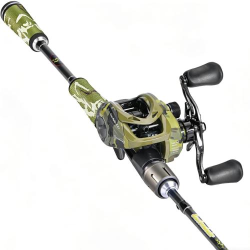 Sougayilang Baitcaster Combo, 30Ton 24Ton Graphite 2-Piece Blanks Casting Fishing Rod,SuperPolymer Handle, Hook Keeper with Camo Baitcasting Reel