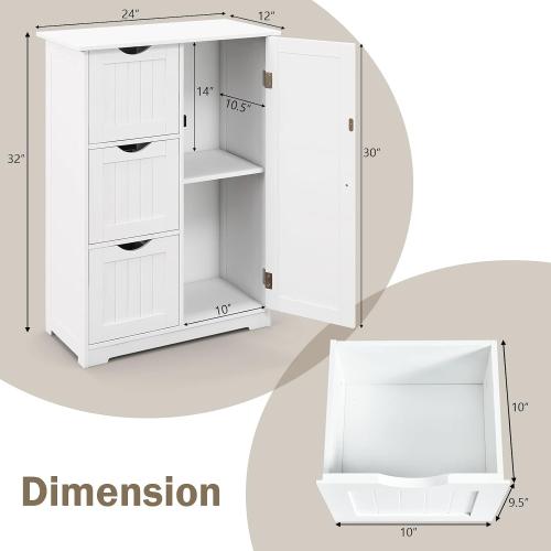 Wooden Freestanding Cabinet w/Adjustable Shelf, 3 Drawers & 1 Door, for Bathroom, Living Room, Entryway & Kitchen