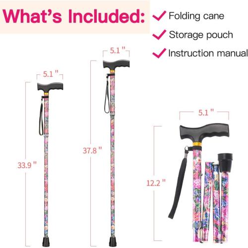 Walking Cane LIXIANG Cane for Man/Woman | Mobility & Daily Living Aids | 5-Level Height Adjustable Walking Stick | Comfortable Plastic T-Handle Portable Walking Stick Folding Cane