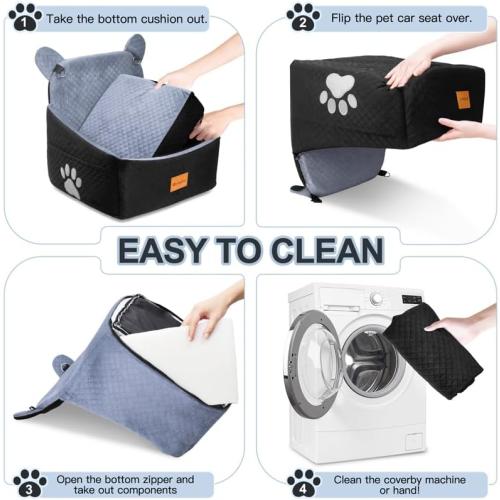 Dog Car Seats for Small/Medium Dogs up to 33lbs(Grey Black). | Car Seat for Dogs, Waterproof Washable, 2 Safety Belts, Non-Slip Base, Storage Pocket, Car Front/Rear Travel, Outdoor Dog Bed