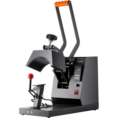 VEVOR 4-in-1 Heat Press Machine for Hats with 6x3inches Curved Teflon-Coated Heat Plate, Easy Temperature Control Non-Slip Base, Four Replaceable Elements 6x3/6.7x2.7/6.7x3.8/8.1x3.5inches