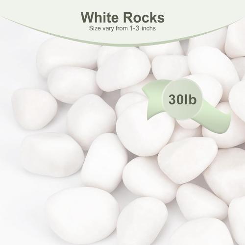 30 lbs White Rocks for Plants Indoor, 1-3 inch Decorative Garden Stone Outdoor Landscaping, Walkways, Yard, Large Polished River Rocks for Plants Pots, Vases, Crafts