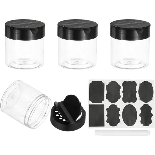 PATIKIL 4.7oz Plastic Spice Jars with Shaker Lids, 4 Pcs Refillable Empty Seasoning Containers Bottle with Label Marker Pen for Storing Spice Salt Herbs Powders Condiment, Clear