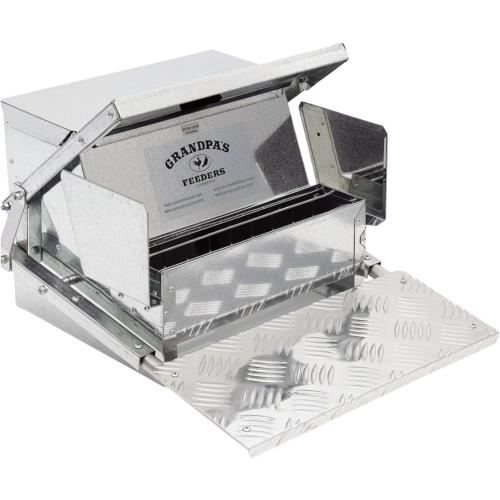 Grandpas Feeders Automatic Chicken Feeder - 40 lbs No Waste Poultry Feeder, Rat Proof & Rodent Proof Treadle Chicken Feeder, Galvanized Steel with Lid, Feeds 6-12 Chickens up to 10 Days