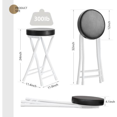 H HOMEWINS Cushioned Padded Folding Stool,23.6-Inch Counter Height Bar Stool,Portable Folding Stool with Handle for Fishing Hiking Gardening Travel BBQ, Black&white