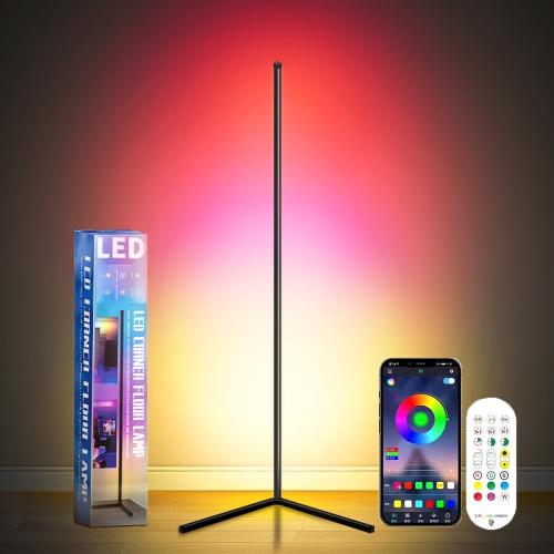 YHW RGB Corner Floor Lamp, Smart App and Remote Control Color Changing Ambience Light Music Sync, LED Lamp with 16 Million Colors for Bedroom, Living Room Gaming Room.