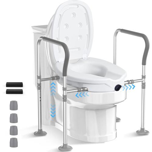 Raised Toilet Seat with Handles,Elevated Toilet Seat Riser for Seniors, Toilet Lift Seat Riser Adjustable Height& Width,for Elderly,Pregnant and Handicap