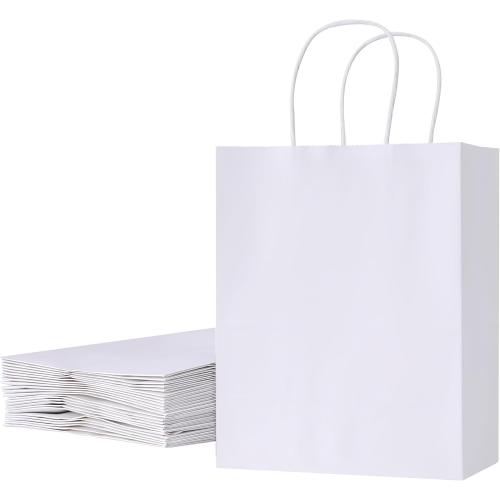 SUNCOLOR 25 Pack White Gift Bags with Handles – 8x4.5x10 Medium Bags for Shopping, Wedding, Party Favors & Valentine’s Day