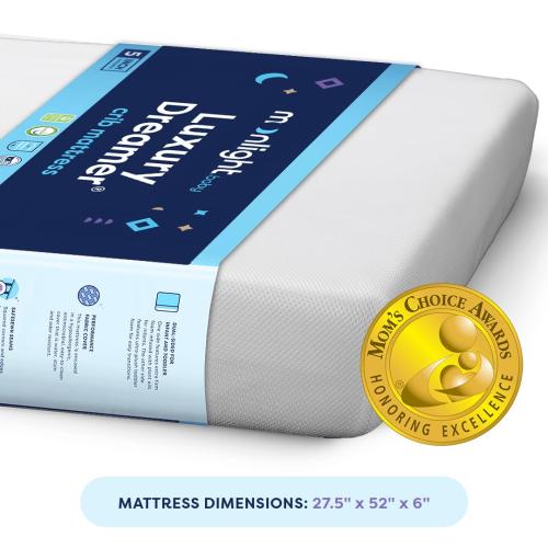 BLUE AND WHITE Moonlight Slumber Luxury Dreamer Crib Mattress - Dual-Sided, 2-Stage Baby and Toddler Mattress with Cool Memory Foam Layer and Breathable Mattress Cover - Hypoallergenic and Waterproof - 52x27.5x6