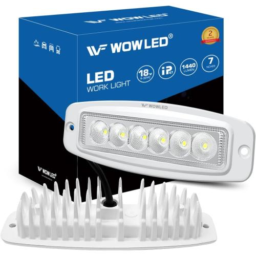 WFPOWER Flush Mount Boat LED Light Spreader, 2 Pack 7.3 Inch Marine Spotlights, Deck Dock Flood LED Work Light Bar, White Finish Light Bar for Boat Pontoon Fishing Truck SUV 4x4 12V 24V