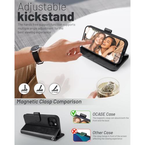 OCASE for iPhone 15 Wallet Case, Card Holder, Black