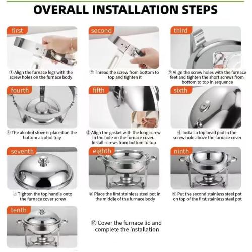 6QT Gold Chafing Dishes for Buffet, 304 Stainless Steel Food Pan with Lid, Round Chafing Dish Buffet Set of 4 Pack Food Warmer, Food Warmers for Parties Buffet Catering Events Dinners