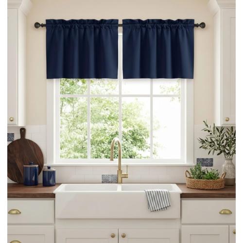 NICETOWN Cafe Short Curtains 24 Inch - Blackout Window Curtain Decorated Valance Tiers for Nursery/Half Window/Kitchen/Bathroom/Thanksgiving, Navy, 2 Pack, 29 Wide x 24 Length