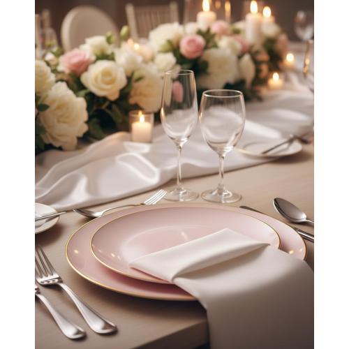 PULOTE 100PCS Pink Plastic Plates - Heavy Duty Pink and Gold Disposable for Party, Wedding, Valentines & Galentines Day, Include 50 Each (Dinner & Dessert) Plates