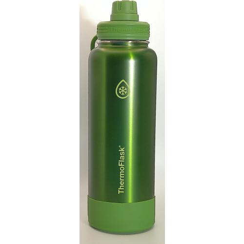 ThermoFlask 40 oz Bottle with Spout and Straw Lid - Stainless Steel, Double-Wall Insulation & BPA-Free - Leakproof, Resuable - Forest Green/Purple Sunset (2 Pack)