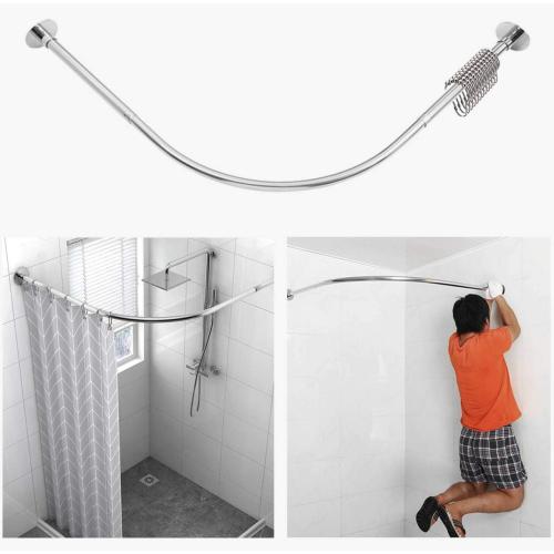 Corner Shower Curtain Rod Adjustable Stainless Steel L Shaped Rack Drill Free Install for Bathroom, Bathtub, Clothing Store (35.5-51.2 x 35.5-51.2)