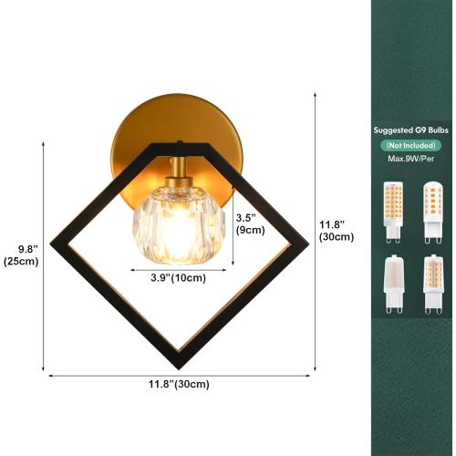 Set of 2 Color Black and Gold  Crystal Wall Sconce Lighting Set of 2, 1-Light K9 Crystal Gold&Black Modern Vanity Lights Wall Lamp, Bathroom Light Fixtures for Mirror Kitchen Living Room Bedroom Hallway Cabinet Porch