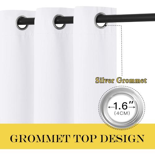 NICETOWN White Bedroom Curtain 72 inches Long - (50% Blackout) Grommet Sound Reducing Window Treatment Sound Reducing Privacy Thermal Drape Light Blocking for Living Room (1 Panel, W52 x L72)