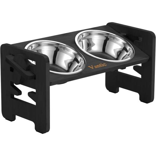 Vantic Elevated Dog Bowls, Raised Dog Bowl Stand Adjustable Small, Black