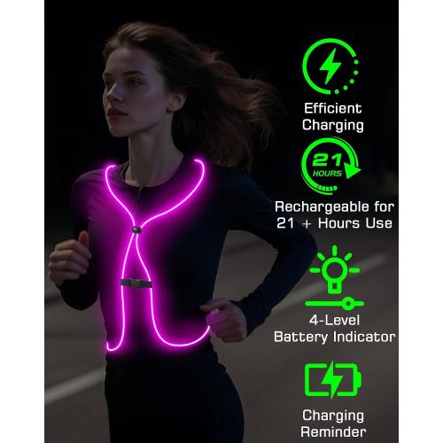 Zacro Reflective Running Vest 11 Light Modes 360°High Visibility Light up Running Vest for Cycling, Dog Walking, Rechargeable & Adjustable Illuminated Night Safety Reflective Gear Women & Men