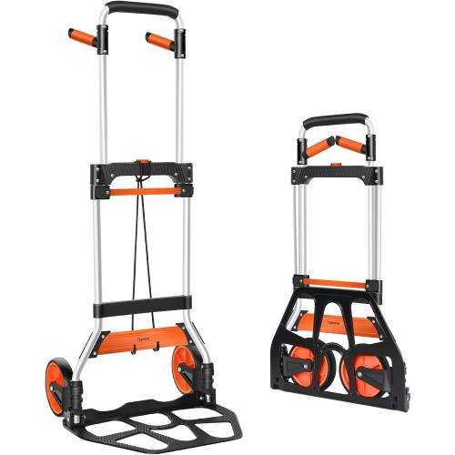 Dolly Cart, 309 lb Aluminum Folding Hand Truck with Swivel Handle, Heavy Duty Utility Dolly Foldable Trolley with Elastic Cord, 7 Inch Wheels for Moving, Warehousing, Shopping and More