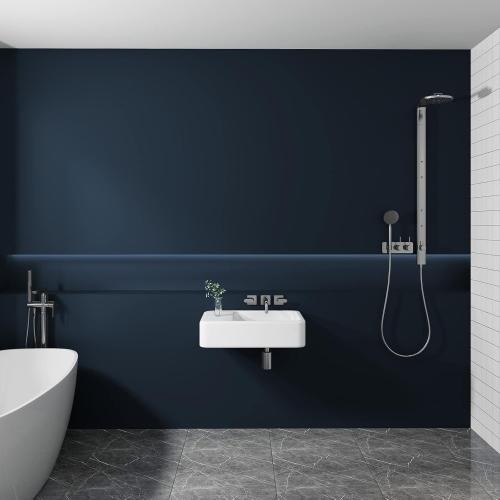 VaryPaper Navy Blue Vinyl Wallpaper, 32''x354'', Self-Adhesive, Waterproof, Removable, for Bathroom, Bedroom, Kitchen, etc.