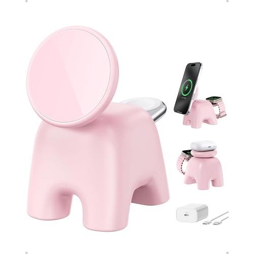 Foldable Wireless Charging Station, 15W Magnetic Fast Charger Stand for iPhone 17 16 15 14 13 12 Pro Max&Apple Watch&Airpods, 2-in-1 Charger for Home/Office/Travel(30W Adapter Included)