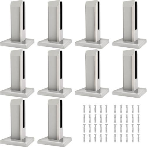 LukLoy 10 PACK 2.1lb T304 Stainless Steel Square Glass Railing Spigots Heavy Duty Frameless Clamp Bracket for Pool Fence, Deck Balusters, Balcony, Patio, Stairs Indoor and Outdoor, Silver - LEVEL 2
