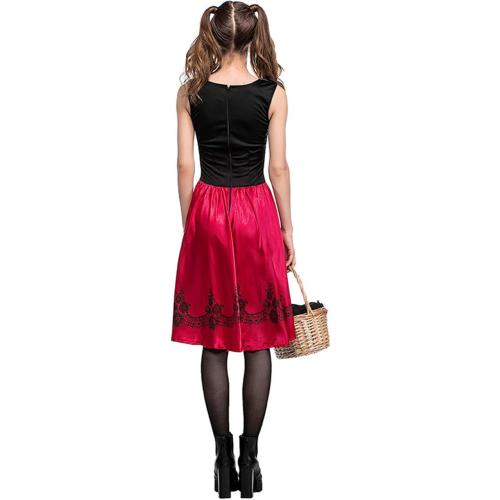 2XL Colorful House Red Little Riding Hood Costume For Women, Christmas Halloween Party Dress with Cape Adult Role Playing