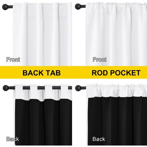 NICETOWN 100% Blackout Window Curtain Panels, Cold and Full Light Blocking Drapes with Black Liner for Nursery, 84 Inches Drop Thermal Insulated Draperies (Pure White, 2 Pieces, 52 inches Wide)