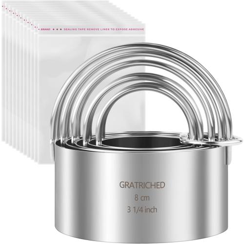 5 Pcs Professional Stainless Steel Cookie Cutters Set - Round Biscuit Cutter with Handle, Used for Making Cake, Fried Egg, Dumpling, Doughnut - Essential Baking Tools for Dough Preparation