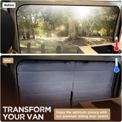 Color Grey Living in a Bubble Insulated Blackout Window Covers for RAM Promaster 2014-Current (Sliding Door 2014-Current)