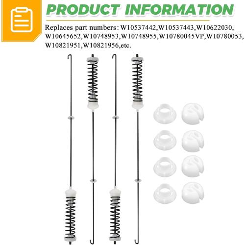 Updated W10780045 Washer Suspension Rods Kit (4 Pack) by Techecook - Replacement for Whirlpool Kenmore Maytag Amana suspension rod W10537442 W10780053 WTW4616FW0 NTW4516FW0 NTW4516FW1 WTW4800BQ1