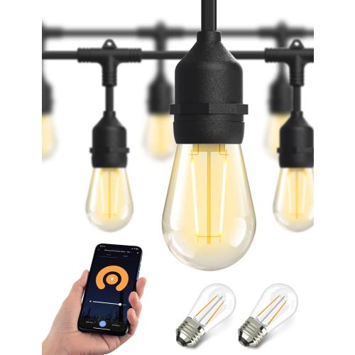 XMCOSY  Smart Outdoor String Lights, 123Ft LED Patio Lights Waterproof IP65, App Control, Compatible with Alexa, Dimmable Edison Bulbs Outdoor Light for Yard Porch Bistro Outside