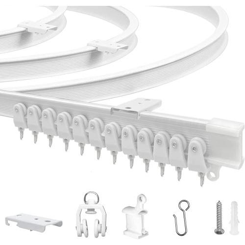 Flexible Bendable Ceiling Curtain Track, 9.8ft (3m) Curved, PVC, Metal, Plastic & Stainless Steel, White, Ceiling Mounted