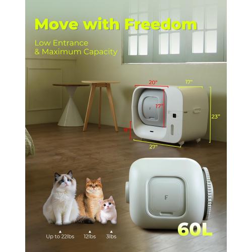 Furbulous True Odor-Free Automatic Self-Cleaning Cat Litter Box, Extra Large for 3–22 lbs Cats, Smart APP Control, Self-Pack & Refill System, 3 Waste Bags Included, Upgraded Model - White