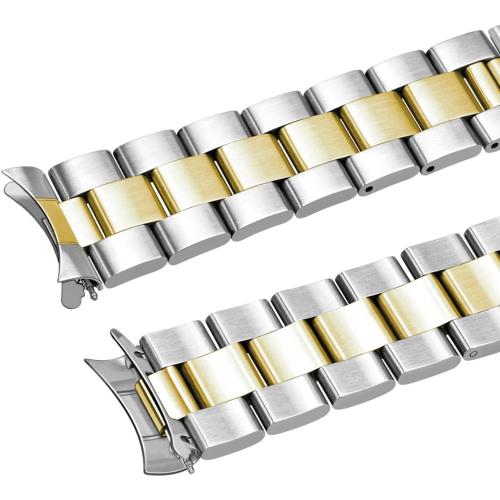 Miltat Stainless Steel Curved Solid End Tapered Watch Band, 20mm Watch Bands Metal Watch Strap Bracelet Deployment Double FlipLock Buckle Silver Black Silver Gold