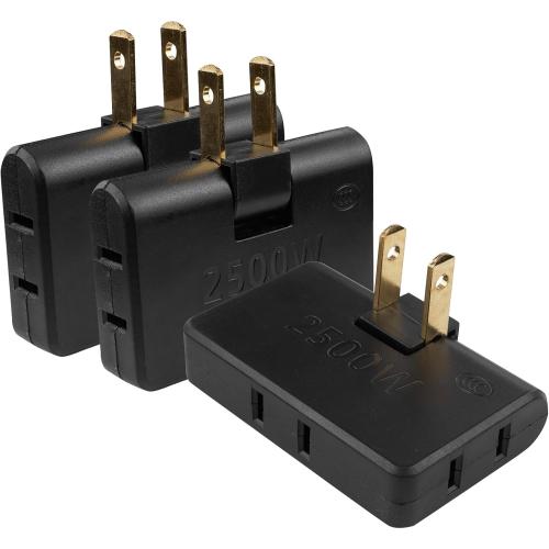 3 Way Flat Wall Outlet Extender AC Adapter (Converts 2-Prong/3-Prong, No Wiring Needed) for Indoor/Outdoor Electrical Sockets - Ideal for Home, Office, Travel