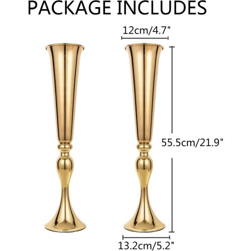 2pk Metal Trumpet Vases for Table Centerpieces, Anniversary Celebration Wedding Party Dinner Table Centerpieces, Wedding Decorations, 21.9/55.5cm Gold Vases