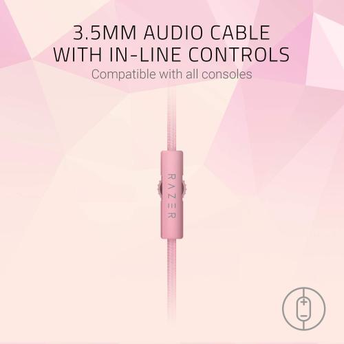 Pink and Grey Razer Kraken Gaming Headset: Lightweight Aluminum Frame, Retractable Noise Isolating Microphone, For PC, PS4, PS5, Switch, Xbox One, Xbox Series X & S, Mobile, 3.5 mm Audio Jack - Quartz Pink