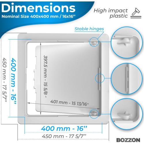 Access Panel for Drywall - 16 x 16 inch - Wall Hole Cover - Access Door - Plumbing Access Panel for Drywall - Heavy Durable Plastic White