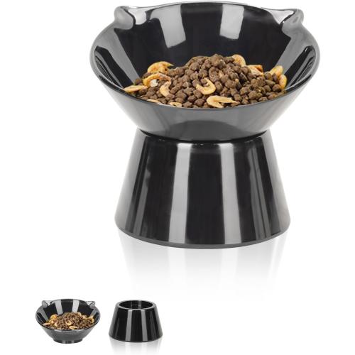 Detachable Elevated Cat Bowls, 15° Tilted Raised Cat Food Bowl Anti-Vomiting,Whisker Friendly, Adjustable Cat Dishes for Protecting Spine,Adult Kitten