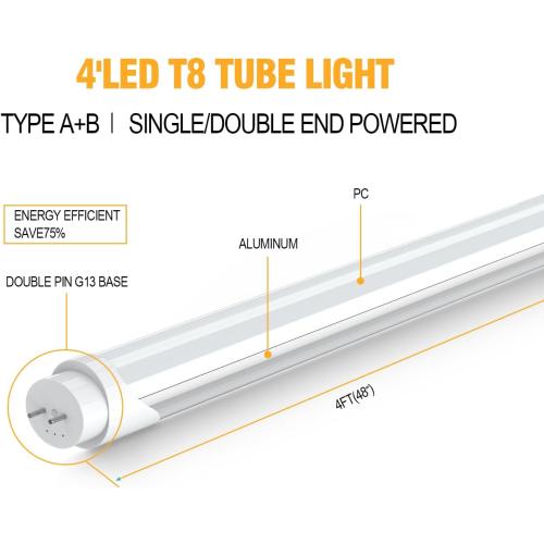 T8 T12 LED Tube Light Bulbs 4 Foot, 5 Power(10W-24W)& 6CCT(3000K-6500K) All in 1, Plug & Play or Ballast Bypass, T8 4ft Fluorescent Replacement, Durable Type A B Light Tube, ETL DLC (6Pack)