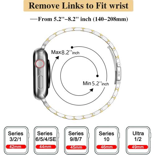 MioHHR Slim Metal Band Compatible with Apple Watch Band 49mm 46mm 45mm 44mm 42mm（Series 3/2/1）,Dressy Stainless Steel Chain Strap for Women iWatch Bands Series 10 9 8 7 6 5 4 SE Ultra 2 1,Silver/Gold