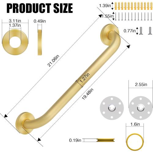 ROTHLEY 18 Inch Grab Bar for Bathtubs and Showers: Stainless Steel Shower Grab Bar Wall Mounted Shower Handle with Concealed Screws Anti Slip Saft Handle for Elderly Seniors (Brass)