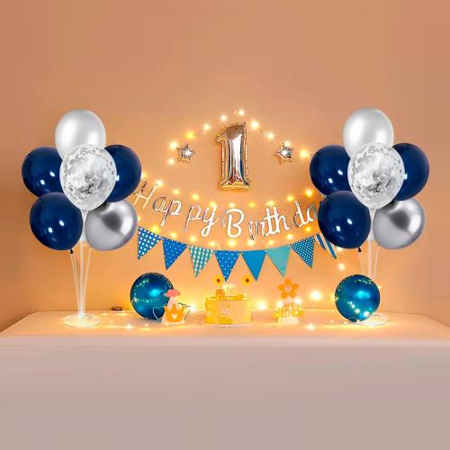 ZJDHPTY 6 Set Balloon Stand with Blue and Silver Balloons Centerpiece Table Decorations Birthday Graduation Bridal Shower Wedding Anniversary Father's Day Retirement New Years Decorations 2026